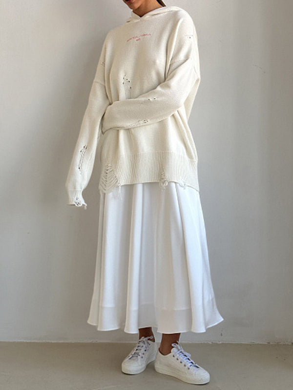 Elasticity Pleated Solid Color A-line High Waisted Skirts