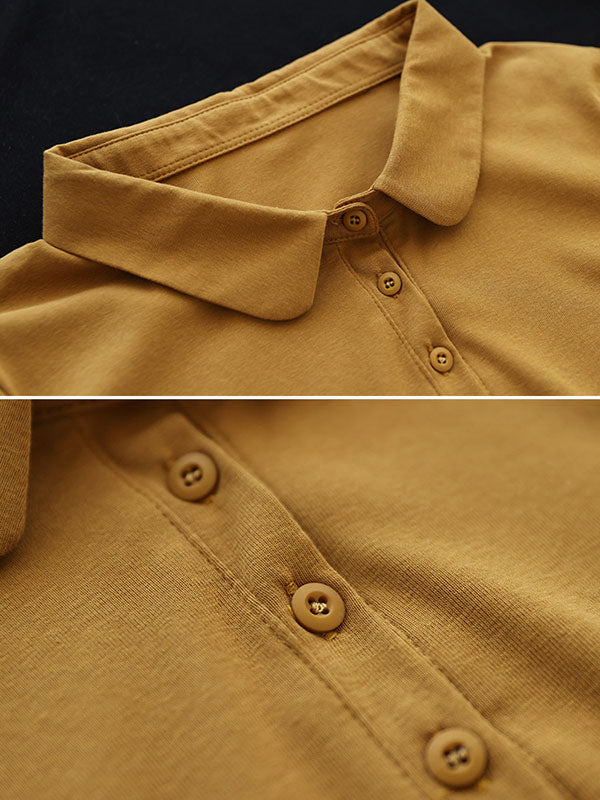 Buttoned Solid Color Short Sleeves Polo T-Shirts Tops