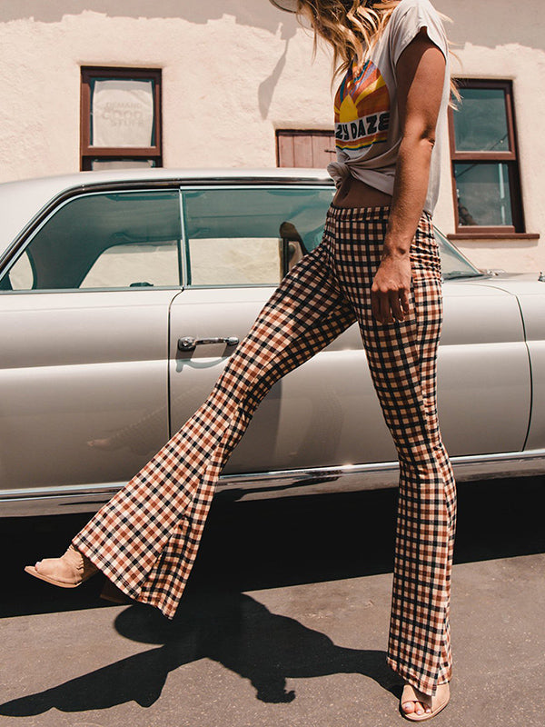 Plaid Flared Pants Trousers Pants