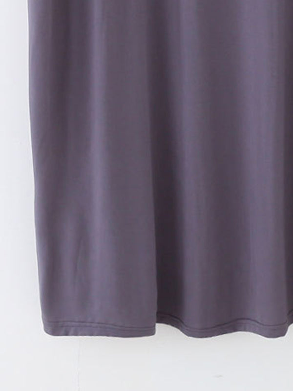 Solid Color Split-Joint High Waisted Loose Round-Neck Pajama Dress