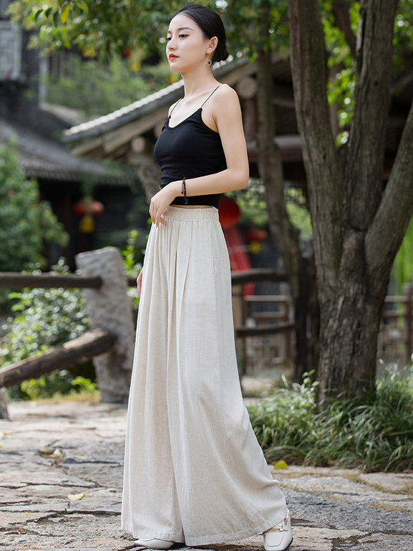 Casual Wide Leg Pleated Loose Solid Color Pants