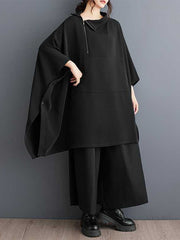 Buttoned Pockets Solid Color Zipper Batwing Sleeves Loose Mock Neck Sweatshirt Tops