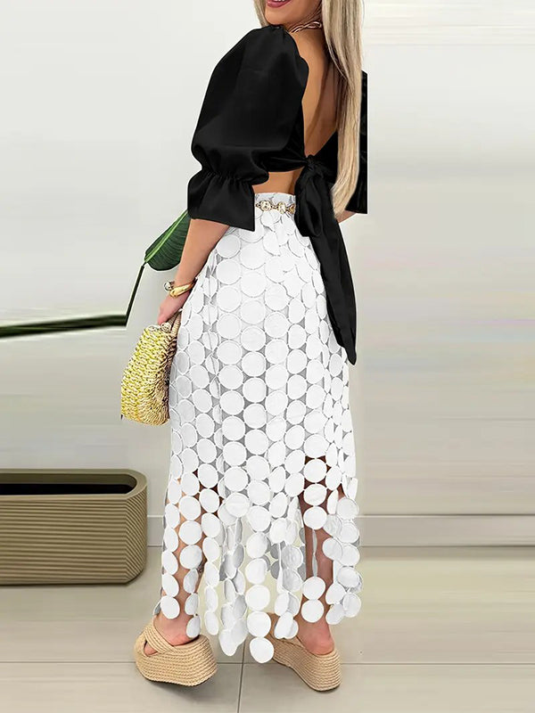 Solid Color Split-Joint Tasseled Bodycon High Waisted Skirts