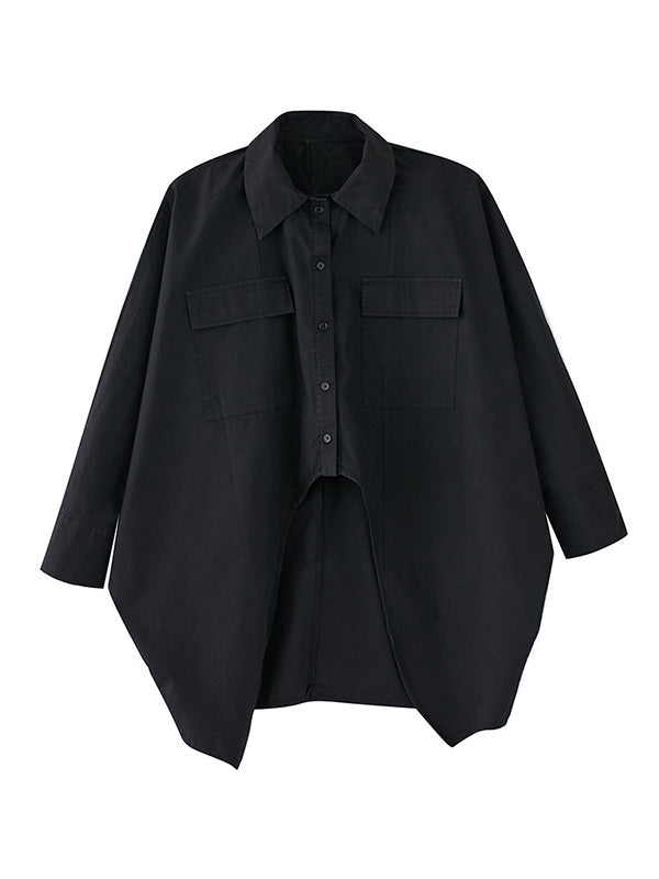 Casual Long Sleeves Irregularity Buttoned Solid Color Lapel Collar Blouses&Shirts Tops