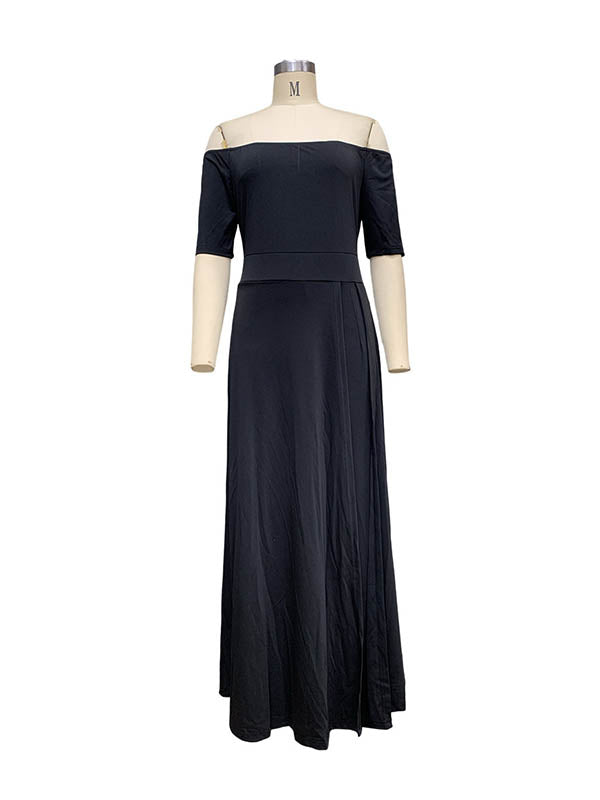 Solid Color Split-Joint Half Sleeves Ninth Pants Off-The-Shoulder Jumpsuits