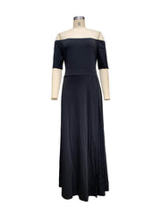 Solid Color Split-Joint Half Sleeves Ninth Pants Off-The-Shoulder Jumpsuits