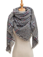Fringed Keep Warm Plaid Triangle Shawl&Scarf