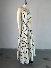 Pockets Printed Split-Joint A-Line High Waisted Spaghetti-Neck Maxi Dresses