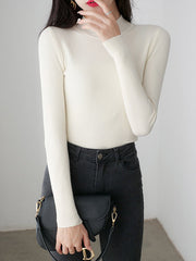 Simple Long Sleeves Skinny Solid Color High-Neck Pullovers