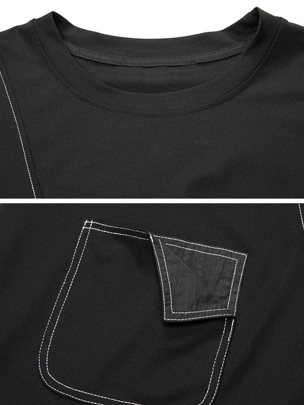 Asymmetric Solid Color Split-Joint Loose Short Sleeves Round-Neck T-Shirts Tops