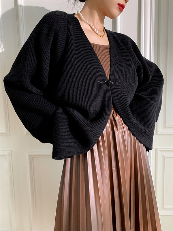 Long Sleeves Loose Solid Color Knitted Cardigan Tops
