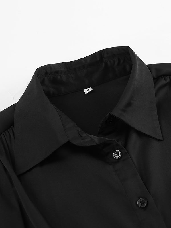 Solid Color Split-Joint Long Sleeves Loose Lapel Blouses