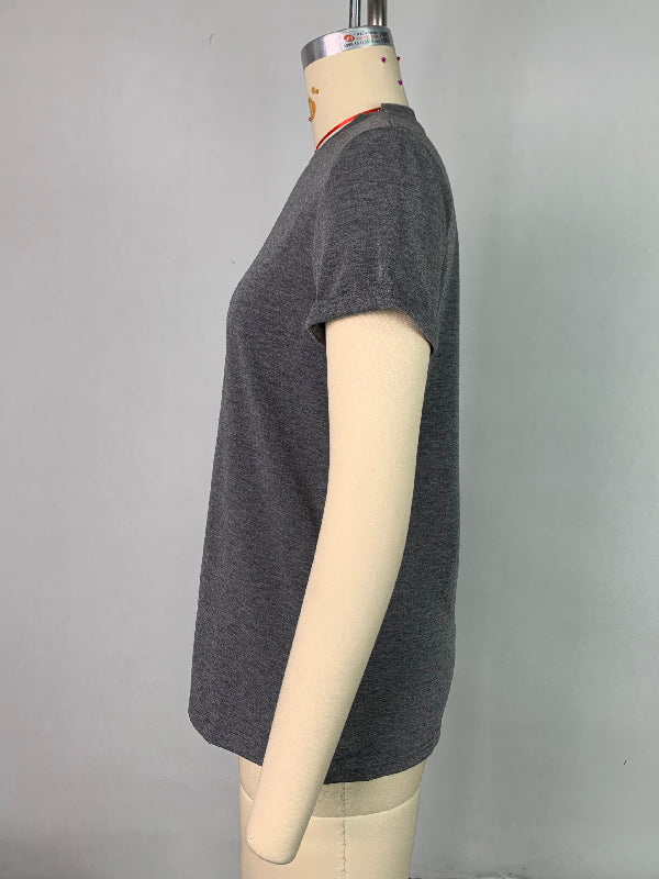 Solid Color Short Sleeves Round-neck T-Shirts Tops