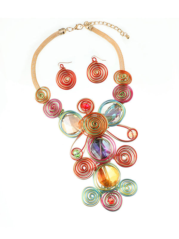 Geometric Artisan Gemstone Wirework Necklace & Earring Set