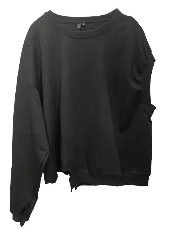 Loose Long Sleeves Asymmetric Buttoned Lapel Inner Shirts + Outer Sweatshirt Two Pieces Set