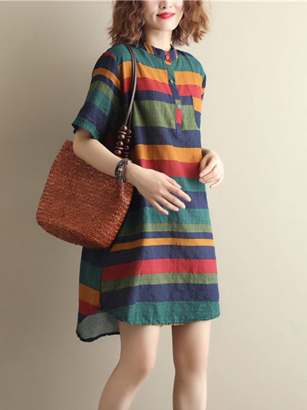 Loose Vintage Striped Shirt Dress