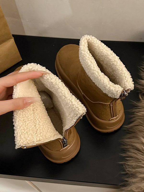 Round-Toe Split-Joint Velvet Platform Shoes Boots