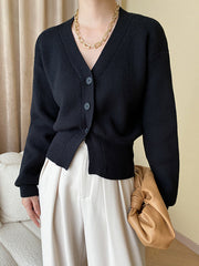 Solid Color Long Sleeves Loose V-Neck Cardigan Tops