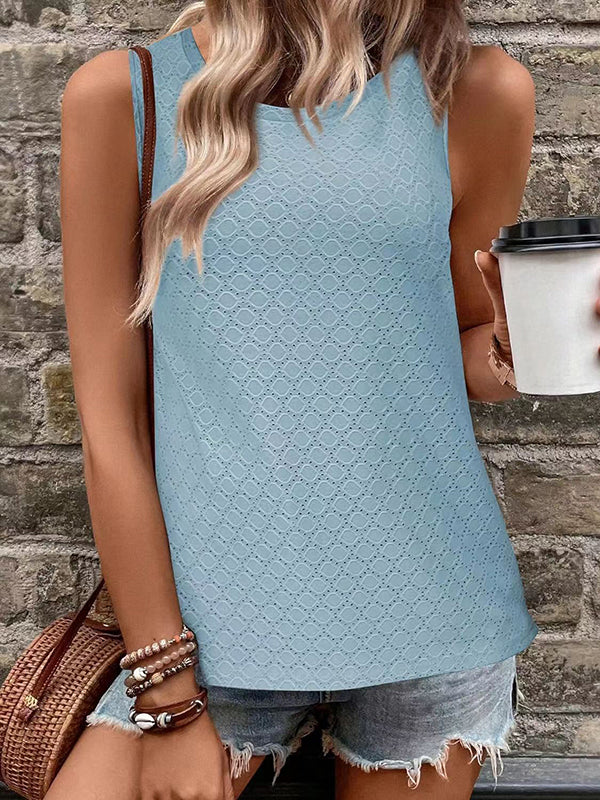 Solid Color Loose Sleeveless Round-Neck Vest Top