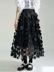 Mesh Polka-Dot Solid Color Split-Joint A-Line High Waisted Skirts Bottoms