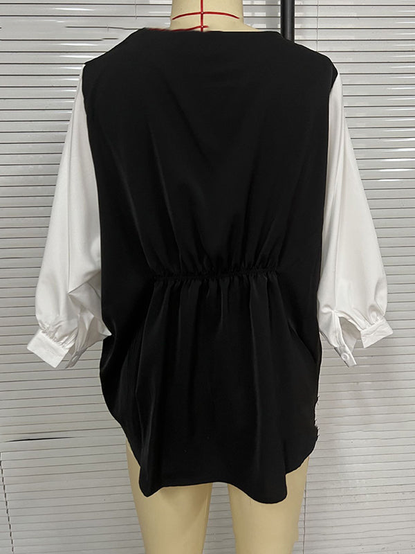 Split-Joint Half Sleeves Loose Round-Neck T-Shirts