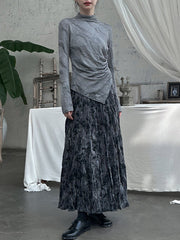 Elastics Pleated Printed High Waisted Loose Skirts