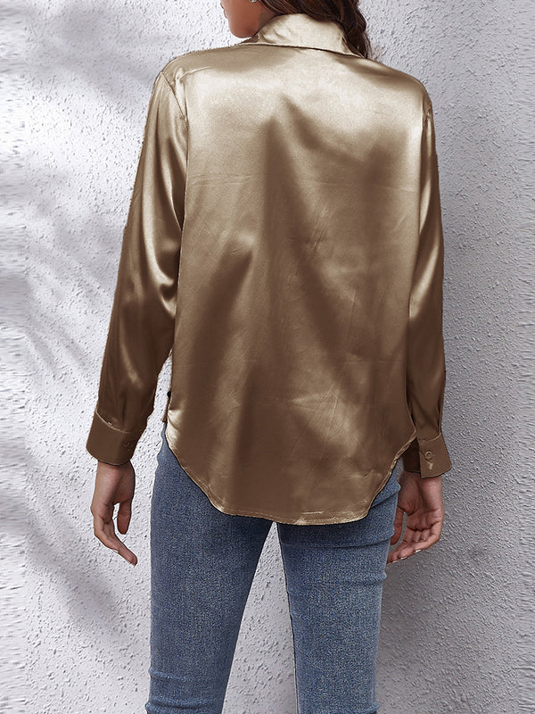 Solid Color Long Sleeves Loose Lapel Blouses&Shirts Tops