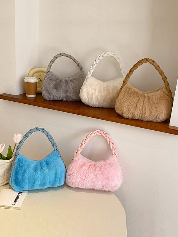Pleated Split-Joint Woven Straps Handbags Bags