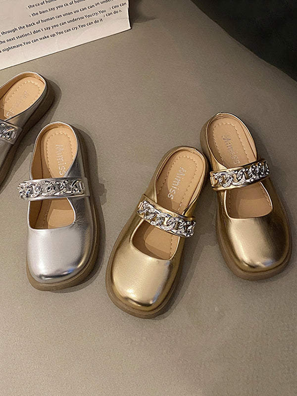 Chains Round-Toe Shallow Cut Split-Joint Slippers Mary Janes