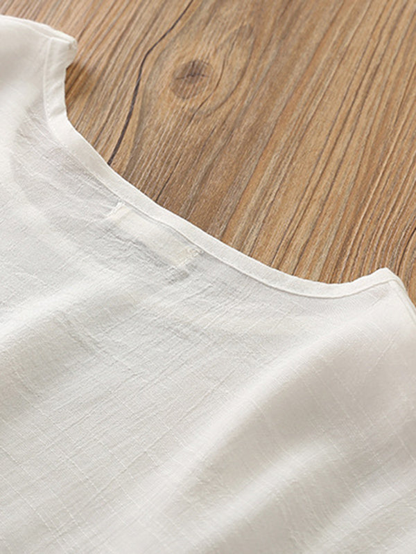 See-Through Solid Color Half Sleeves High-Low Round-Neck Blouses