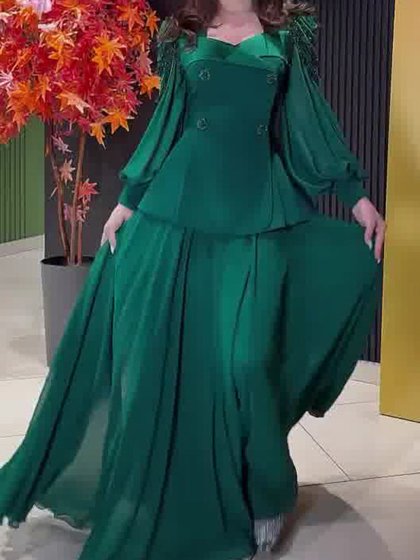 Wrap Chains Solid Color Shirts Tops&Skirts Two Pieces Set