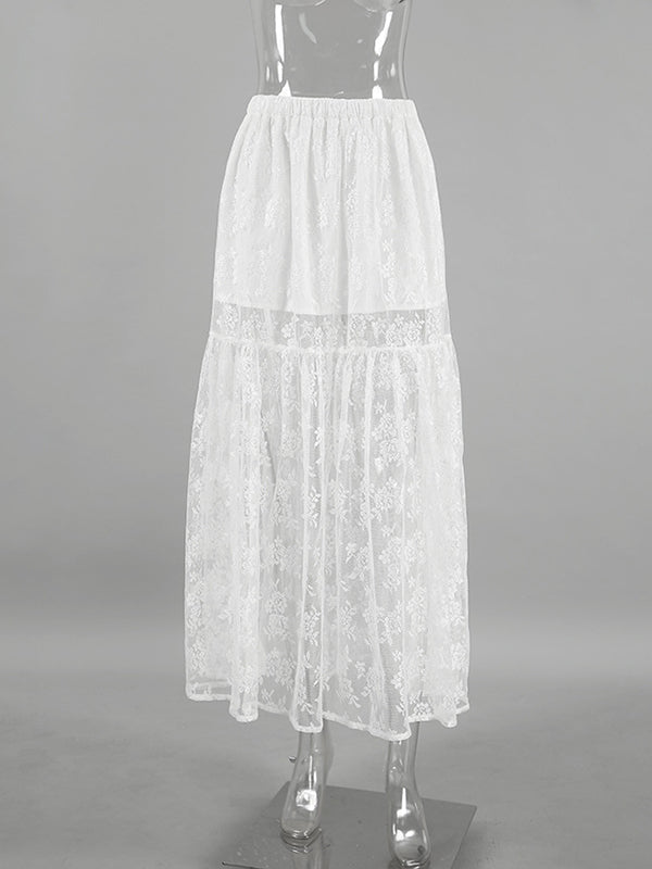 Elasticity See-Through Split-Joint A-Line Loose Skirts Bottoms