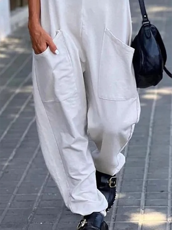 Loose Sleeveless Solid Color Spaghetti-Neck Jumpsuits