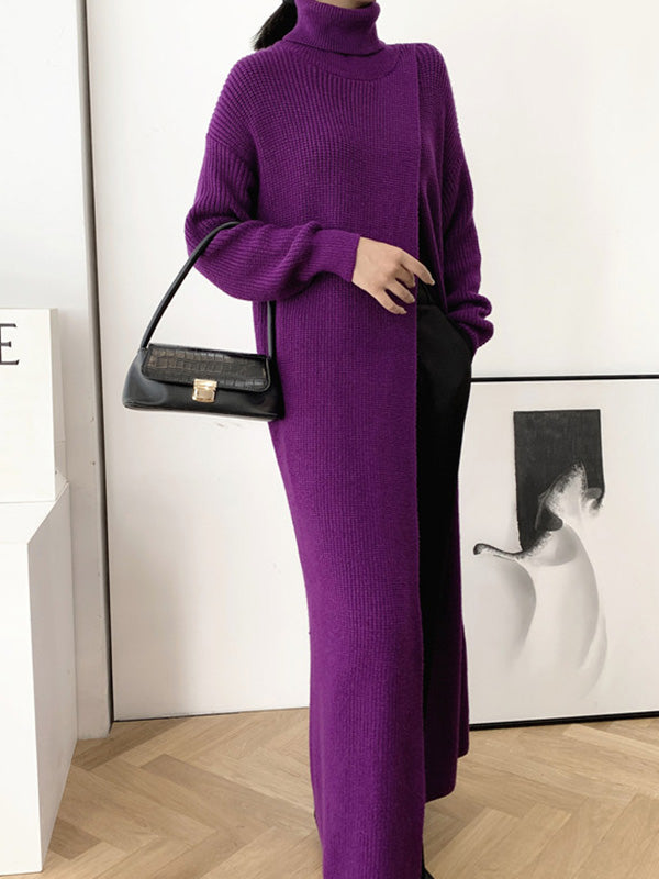 Original Loose Solid Color Split-Front Sweater Dress