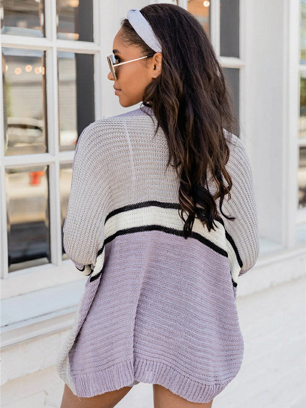 Casual Loose Contrast Color Striped Round-Neck Sweater Tops