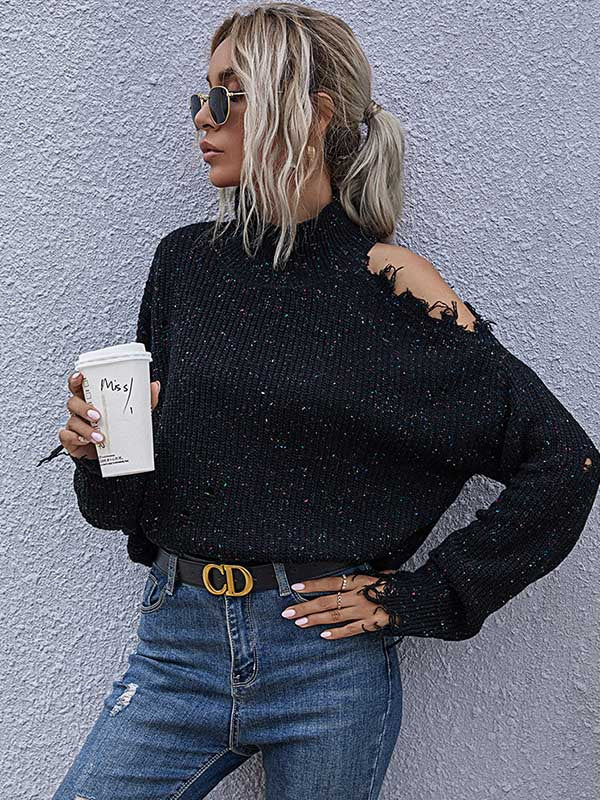 Urban Knitting Loose Hollow High-Neck Sweater