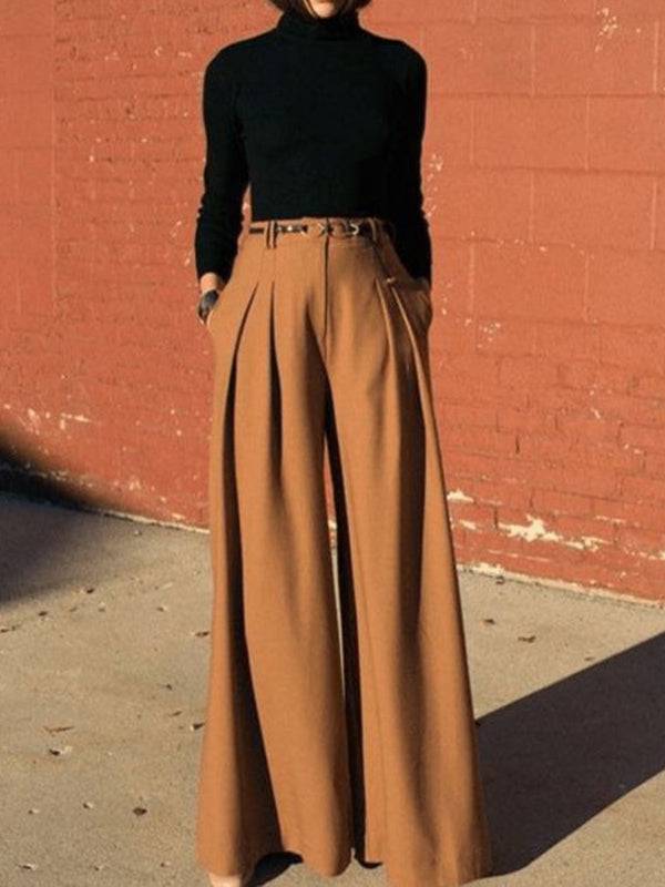 Pleated Split-Joint High Waisted Loose Trousers Pants
