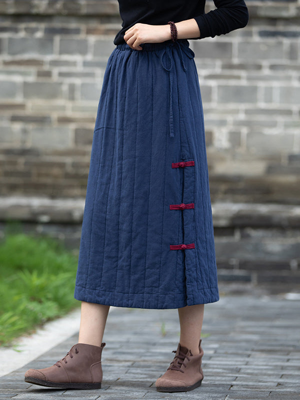 Elasticity Quilted Split-Joint Split-Side Tied Waist Velvet A-Line Skirts Bottoms