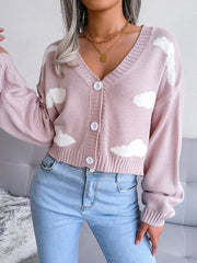 Buttoned Split-Joint Long Sleeves Loose V-Neck Cardigan Tops