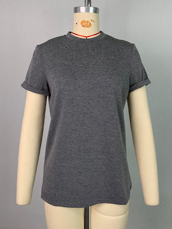 Solid Color Short Sleeves Round-neck T-Shirts Tops