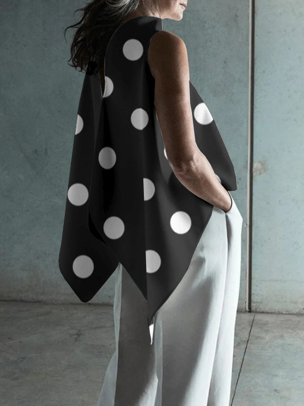 Polka Dot Asymmetric Split-Joint Sleeveless Vest