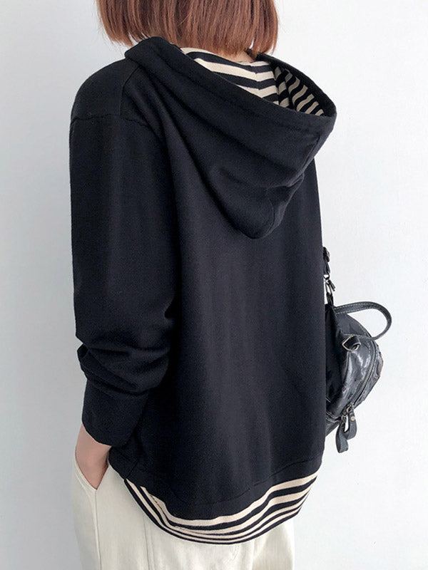Casual 5 Colors Striped Hooded Long Sleeves Sweater Top