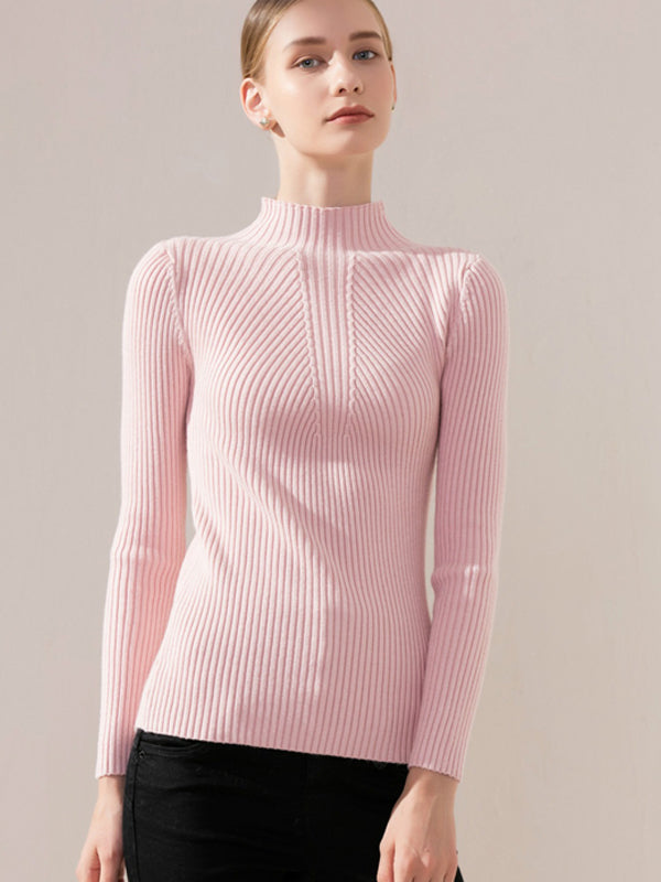 7 Colors Simple Knitting Solid Color High-Neck Sweater