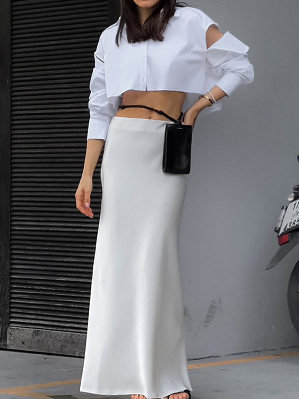 Solid Color Split-Back A-Line Skirts Bottoms