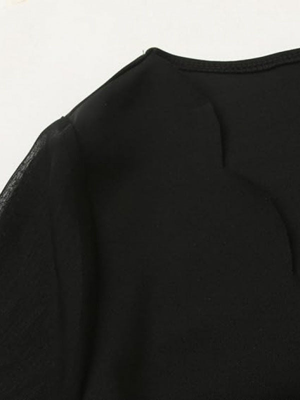 Elasticity See-Through Split-Joint Long Sleeves Loose V-neck Mini Dresses