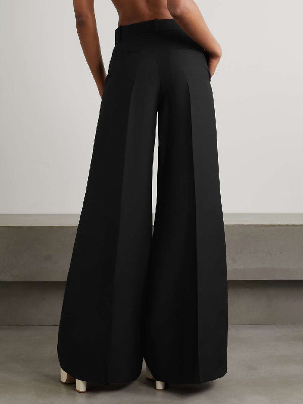 Wide Leg Solid Color Flared Trousers Pants