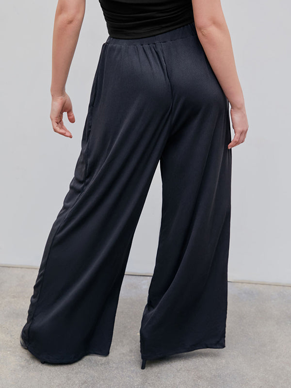 Elasticity Solid Color Split-Joint Loose Plus Size Trousers Pants