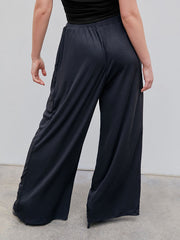 Elasticity Solid Color Split-Joint Loose Plus Size Trousers Pants