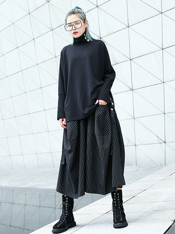 Elasticity Pockets Striped High Waisted Loose Pants Culotte