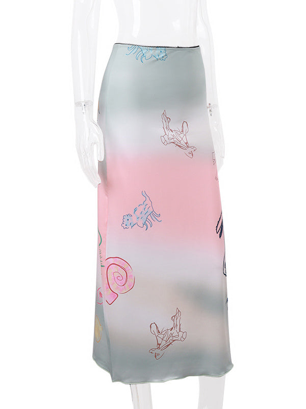 Animal Printed Gradient Split-Joint Bodycon Skirts Bottoms